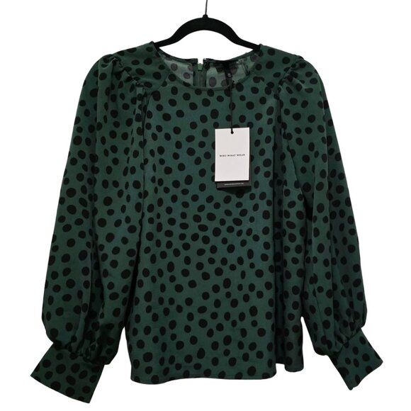 A New Day Green & Black Polka Dot Blouse – Size M, NWT - Picture 1 of 4